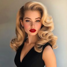 20s Hairstyles Medium Length, 1940 Wedding Hairstyles, 1940s Hollywood Hair, Long 1940s Hairstyles, Roller Hair Aesthetic, 19402 Hairstyles, 50s Wedding Hairstyles, Half Up Half Down Retro Hair, Big Curl Hairstyles Wedding