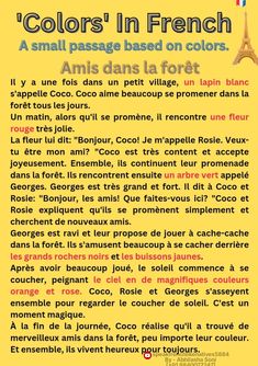 a yellow poster with the words colors in french