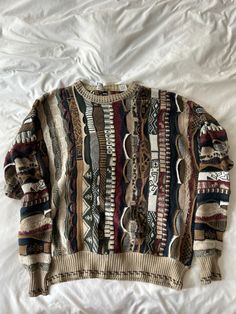 Vintage Jumpers Men, Vintage Patterned Sweaters, Chunky Grandpa Sweater, Men’s Vintage Sweaters, Vintage Oversized Sweater, Big Sweaters Aesthetic, Vintage Coogi Sweater, Cool Knitted Sweater, Funky Sweaters Aesthetic