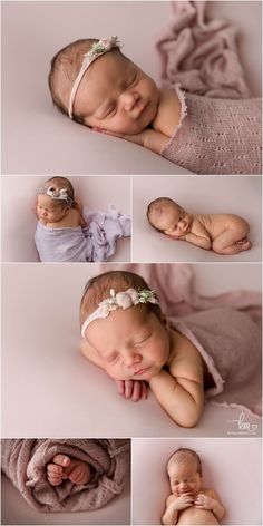 a collage of photos shows the baby's head and hands as she sleeps