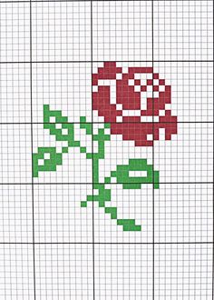 a cross stitch pattern with a red rose on it