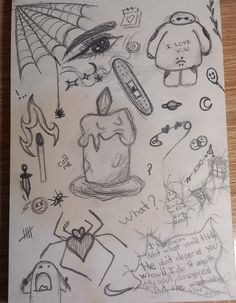 a drawing of various things on a piece of paper