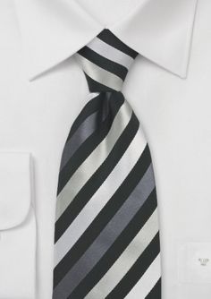 #bowsnties  Striped gray, white, and black silk tie... c'mon this would look incredible! Nighttime Wedding, Prom Men, Night Time Wedding, Wedding Swag, 4 Characters, Groom Ties, Silver Tie, Wedding Items, Silver Silk