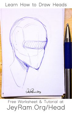 a drawing of a man's head with the title learn how to draw heads