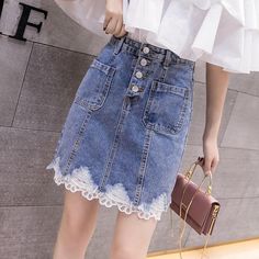 High Waisted Denim Skirt, Tulle Tutu Skirt, Skirt High Waist, Lace Splicing, Beautiful Skirts, Fashion Shop