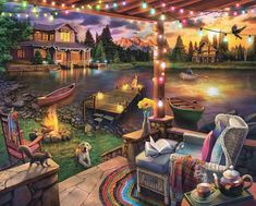 Summer Evening (1752pz) - 500 Piece Jigsaw Puzzle Puzzle Frame, Dog Waiting, Boat Lights, Dog Puzzles, Twinkling Stars, New Puzzle, Autumn Scenes, 500 Piece Jigsaw Puzzles, 1000 Piece Jigsaw Puzzles