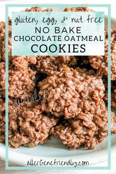 no bake chocolate oatmeal cookies on a plate with text overlay