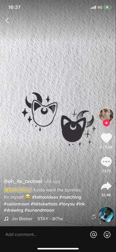 an image of two cats with hearts and stars on them