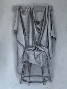 a drawing of a chair with a cloth draped over it