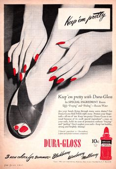 Vintage Nail Polish, Vintage Manicure, 1940s Hairstyles, Nail Salon Decor, Retro Makeup, Vintage Nails, Retro Beauty, Beauty Ad, Vintage Cosmetics