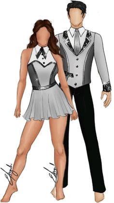 a drawing of a man and woman in formal attire