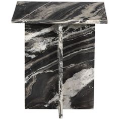 a black and white marble side table with a metal pole in the middle on an isolated white background