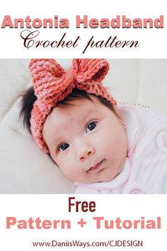 a baby wearing a pink knitted headband with the words crochet on it