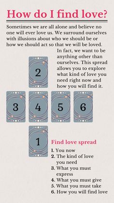 a card game with numbers and symbols on the front, which reads how do i find love?