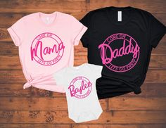 I custom design, print, hand press, and carefully ship everything you see in my shop. All of my items are printed on quality apparel. These custom shirts are great for a birthday party or bachelorette party. Pink tutus are available for infant, toddler, and youth sizes. If you would like an adult size tutu please contact the seller so I can customize the size for you. The waist size is the size of the waist band circumference, but they are stretchy so they are easy to pull on. To customize simply type the word in the personalization box that you would like in the middle of the circle The shirts feel soft and lightweight, with the right amount of stretch.  ❗Please note: The women's v-necks and tank tops run small, you may want to order a size up from your normal size if you don't not like y Cheap Birthday T-shirt With Screen Print, Barbie Mom Shirt, Fitted Pink T-shirt With Name Print, Unisex Pink T-shirt With Custom Print, Birthday Matching T-shirt With Custom Print, Birthday Matching T-shirts With Custom Print, Custom Print Matching T-shirt For Birthday, Customizable Cotton T-shirt For Party, Customizable Pink Short Sleeve Shirt