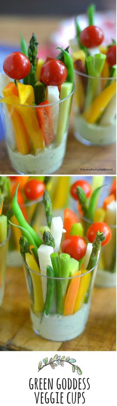 several small bowls filled with veggies on top of a wooden table next to each other