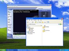 an image of windows xp operating on the computer screen with sky in the back ground