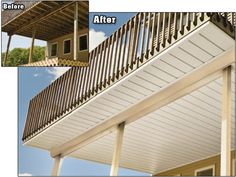 the before and after photos of a deck cover