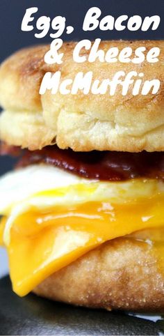 an egg, bacon and cheese muffin sandwich on a plate with the title overlay