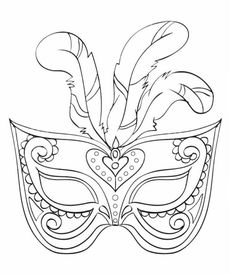 a masquerade mask with feathers and hearts on it coloring page for kids to print