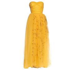 1950S Golden Yellow Rayon & Nylon Tulle Strapless Gown With Flowers Gown With Flowers, Skirt Couture, 1950s Couture, Couture Clothes, Edgy Glam, Cocktail Dress Yellow, Flowers For Sale, Couture Outfits, Yellow Skirt