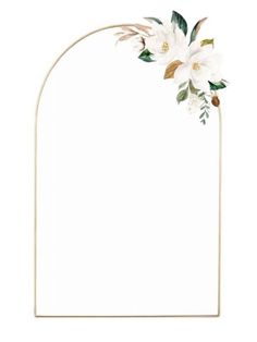 an arch with white flowers and leaves on the top, in front of a white background