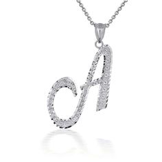 Description: 925 Sterling Silver Cursive Initial Letter A Pendant Necklace Item No.: H794* Metal Type: 925 Sterling Silver With Stamped 925 Metal Color: Silver Measurement: Pendant's Height With Bale: 1.4 In Width: 0.76 Inch (18.2 Mm) Available In Any Letter From A-Z Rolo Chain Available In 16", 18", 20", 22" Note: Made To Order. Please Allow 7-10 Days To Be Shipped. Letter A Necklace Silver, Silver Initial Pendant With Diamond Cut, Silver Initial Pendant Necklace Fine Jewelry, Silver Fine Jewelry Necklace With Initial Pendant, Elegant White Sterling Silver Initial Necklace, Classic Sterling Silver Initial Necklace With Diamond Accents, Silver Sterling Silver Initial Necklace, Silver Pendant Initial Necklace In Fine Jewelry, Classic Silver Diamond Initial Necklace