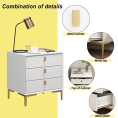 an image of a white dresser with three different items on the top and bottom drawers