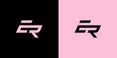 two black and pink logos with the letter r