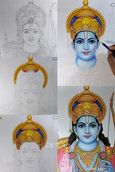 four different pictures of the face of lord rama