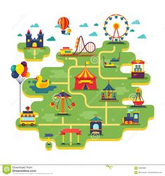 an amusement park map with rides and attractions