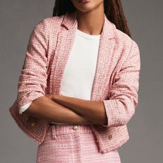 Harve Benard Endless Rose Tweed 100% Silk Blazer Size 10 Nwt Nwt Harve Benard Tweed 100% Silk Blazer Size 10 Single Button Closing Patch Pockets Fully Lined Bust 19” Length 22” Sleeve 24” Tags: Feminine, Fall, Winter, Retro, Office, Paris Gossip Girl, Emily, Elle, Blair, Waldorf, Plaza Princess, Bubble Gum, Vintage, Quiet Luxury, Designer, Plazacore, Quality, Chanel, 2000s, Barbiecore, Anthro, Spring Pink Tweed Outerwear, Chic Pink Tweed Outerwear, Pink Tailored Tweed Jacket For Fall, Chic Pink Tweed Jacket For Spring, Chic Pink Tweed Blazer, Pink Tweed Jacket For Workwear, Pink Casual Tweed Jacket For Work, Casual Fitted Pink Tweed Jacket, Pink Casual Tweed Jacket