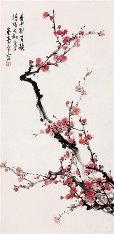 View Plum By Dong Shouping; Hanging scroll, ink; 97×47.5cm; . Access more artwork lots and estimated & realized auction prices on MutualArt. Chinese Painting Flowers, Blossom Tree Tattoo, Japanese Ink Painting, Chinese Wallpaper, Cherry Blossom Painting, Chinese Art Painting, Cherry Blossom Art, Japanese Artwork, Asian Painting