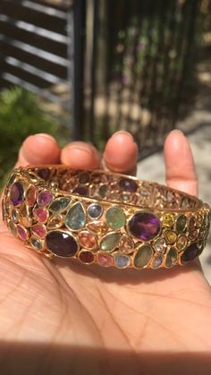 Formal Multicolor Hand Set Bracelets, Formal Multicolor Hand-set Bracelets, Formal Multicolor Jeweled Bangle, Luxury Multicolor Round Bangle, Formal Multi-stone Gemstone Bangle, Multicolor Gemstone Bangle, Sapphire Bangle, Kyanite Earrings, Sapphire Diamond Pendant