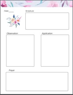 a blank paper with flowers on it and the words, observation, application