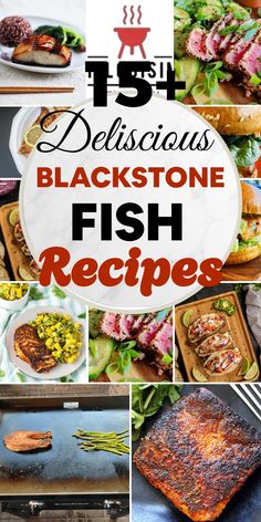 the top five delicious blackstone fish recipes for grilling and cooking with text overlay that reads, 15 delicious selections blackstone fish recipes