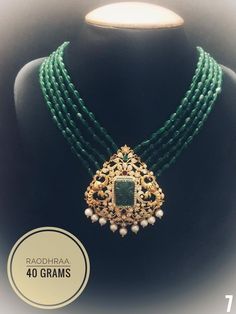 Lightweight Jewellery, Choker Gold, Green Beaded Necklace, Diamond Necklace Designs, Gold Jewelry Simple