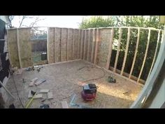 the inside of a house being built with wooden walls and framing on the outside wall