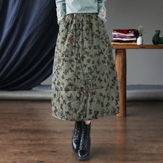 Details: Gender: Women Item Type: Skirt Material: Cotton Linen Season: Spring, Autumn, Winter Pattern: Print Style: Casual, Loose, Retro Waist Type: Elastic Waist Size: One Size Waist: 66.00 - 106.00 cm/ 25.98 - 41.73 " Length: 81.00 cm/ 31.89 " Hip: 136.00 cm/ 53.54 " Winter Pattern, Winter Quilts, Linen Skirt, Print Style, Green Skirt, Retro Prints, Cotton Style, Cotton Linen, A Line Skirts