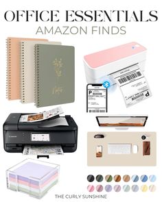 office essentials for the amazon finder, including printer, scanner and other items