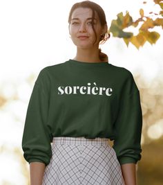 Sorciere Sweatshirt Witch Sweatshirt Green Witch Jumper | Etsy Canada Clothes Alt, Nature Witch, Alt Clothing, Witch Sweatshirt, Witch Outfit, Green Sweatshirt, Aesthetic Shirts