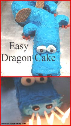 an easy dragon cake made out of blue icing