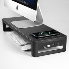 Aluminium Monitor Stand with USB3.0 Hub Supports Data Transfer and Wireless Charging for Laptop and PC Charging Desk, Drukarka 3d, Steel Desk, Monitor Riser, Charging Pad, Wireless Charging Pad, Monitor Stand, Extra Storage Space, Data Transfer