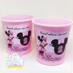 two plastic cups with minnie mouse designs on them