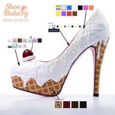 Muses Shoes Shoe Bakery, Shoe Bakery, Novelty Shoes, Ice Cream Shoes, Chocolate Shoes, 3d Printed Shoes, Muses Shoes, Witch Shoes, Cream Heels