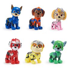 six toy dogs in different colors and sizes