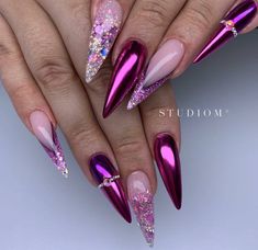 Stilleto Nails Designs, Ten Nails, Makeup Nails Designs, Grunge Nails, Pink Nail Designs, Nail Designs Glitter, Bling Nails