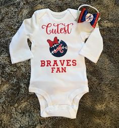 Atlanta Braves Fan Baby Girl Bodysuit, sports baby shower, baseball baby bodysuit, baseball season g Baby Shower Baseball, Sports Baby Shower, Aunt Life, Newborn Baby Photoshoot, Sports Baby, Buster Posey, Baseball Season