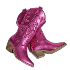 Pink Metallic Boots, Hot Pink Cowgirl Boots, Pink High Heel Western Boots, Metallic Cowboy Boots, Pink Cowboy Boots Kohl's, Western Style Fitted Pink Mid-calf Boots, Steve Madden Black Boots, Pink Ankle-high Western Boots, Knee High Cowboy Boots