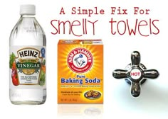 a bottle of baking soda next to a sink faucet and soap dispenser